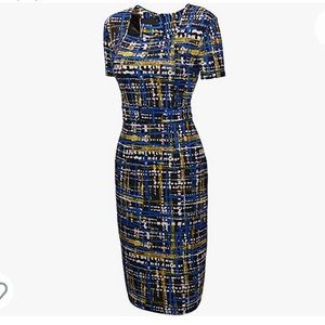 Square Neck Optical Illusion Business Pencil Midi Dress (XL)